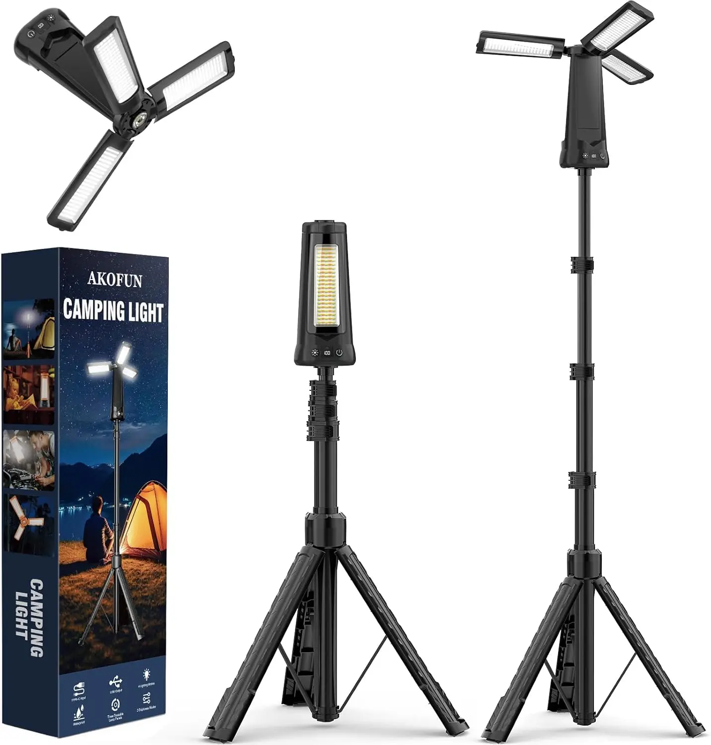 Перезаряжаемый кемпинговый фонарь 15000 мАч со штативом, 3 светодиодными головками, 5500 люмен, регулируемая яркость, съемный штатив
Перезаряжаемый кемпинговый фонарь 15000 мАч со штативом, 3 светодиодными головками, 5500 люмен, регулируемая яркость, съемный штатив