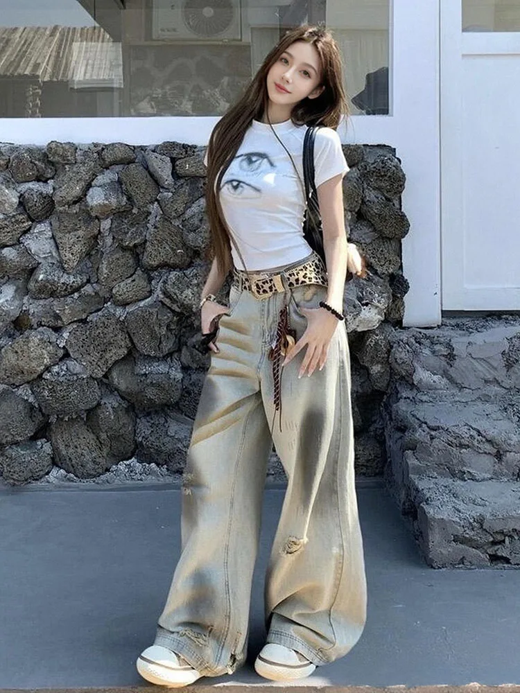 Fuyuan Vintage Dirt Dyed Denim Jeans Women's Loose Wide Leg Pants High Waist Casual Style Spring New American Retro
Fuyuan Vintage Dirt Dyed Denim Jeans Women's Loose Wide Leg Pants High Waist Casual Style Spring New American Retro