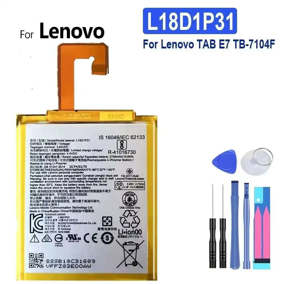 For Lenovo Tab E7 TB-7104F L18D1P31 2750Mah Good Low-Temperature Performance Lightweight Tablet Battery
For Lenovo Tab E7 TB-7104F L18D1P31 2750Mah Good Low-Temperature Performance Lightweight Tablet Battery