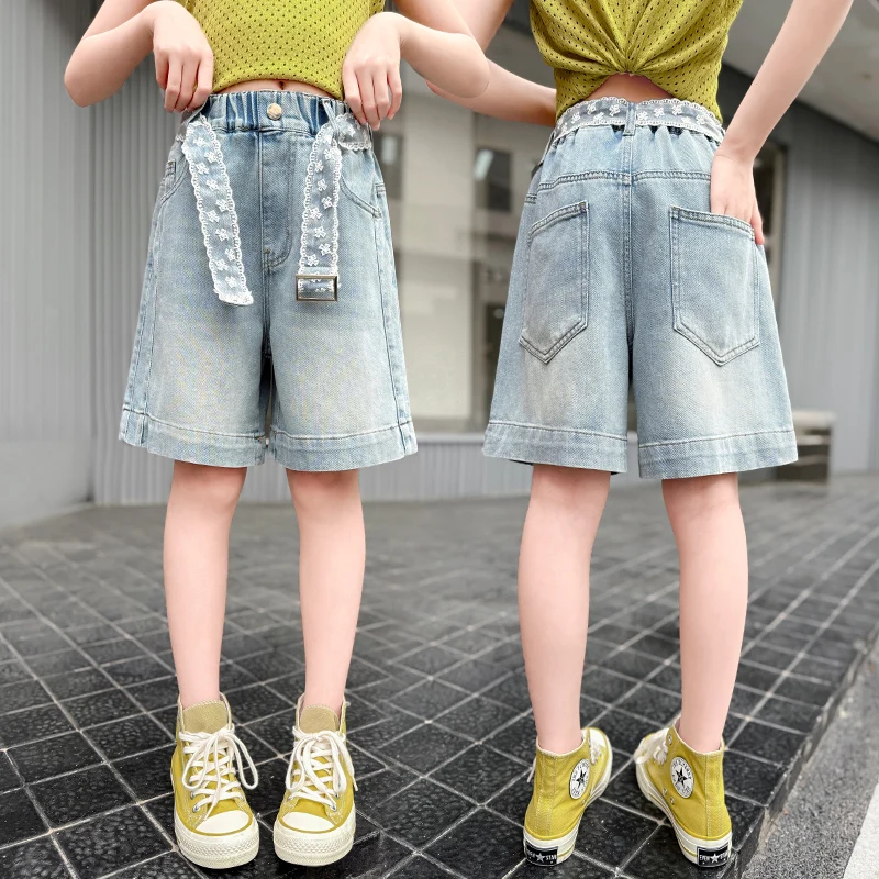Child Summer Lace up Drawstring Denim Shorts for Kids Girls Fashion Knee Length Jeans Capris Shorts with Lace on Belt Age 5-14 T
Child Summer Lace up Drawstring Denim Shorts for Kids Girls Fashion Knee Length Jeans Capris Shorts with Lace on Belt Age 5-14 T
