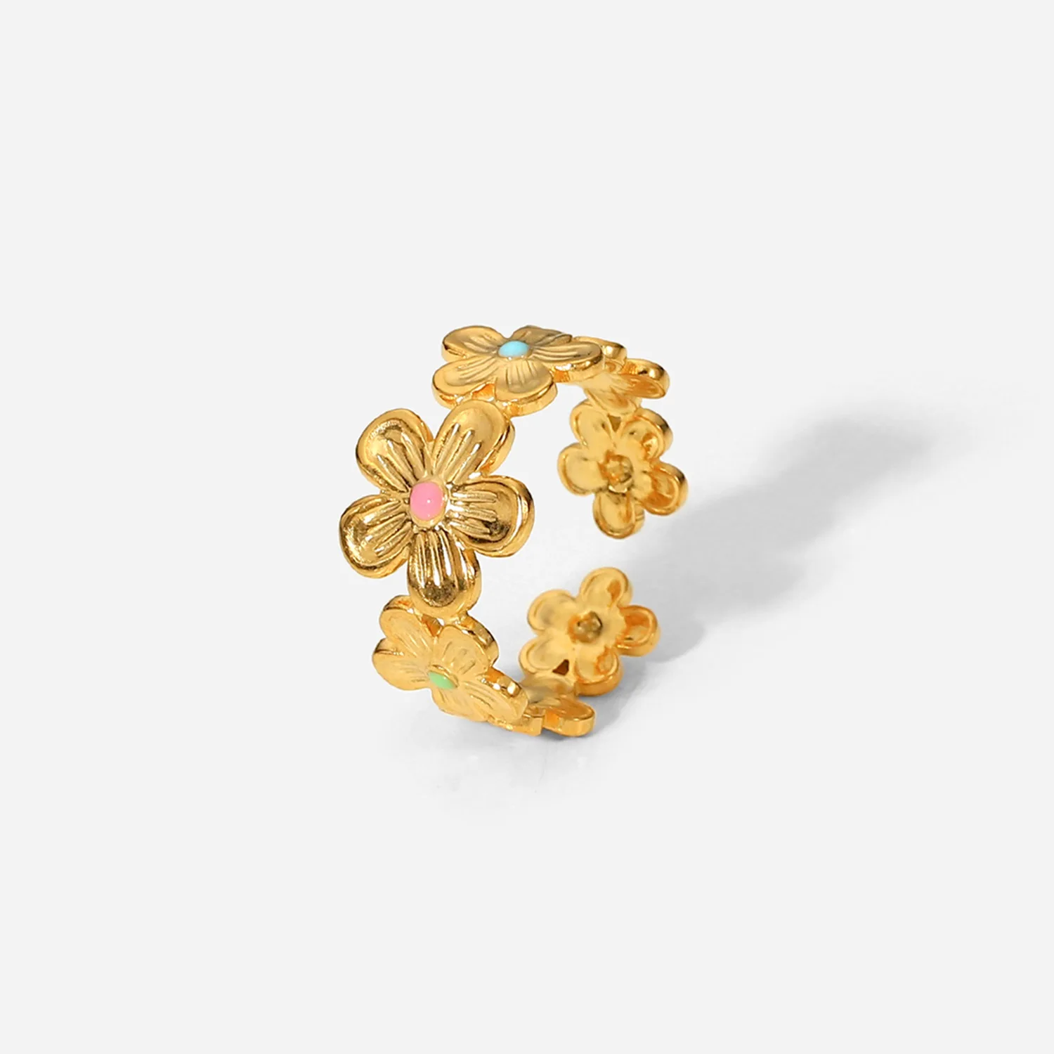 Stainless Steel PVD 18K Gold Plated Tarnish Waterproof Colorful Enamel Flower Ring For Woman Jewelry Wholesale Trendy
Stainless Steel PVD 18K Gold Plated Tarnish Waterproof Colorful Enamel Flower Ring For Woman Jewelry Wholesale Trendy