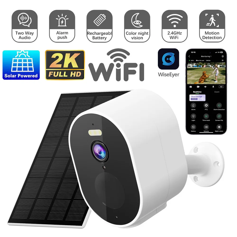 XVIM 4MP Solar Security Camera Outdoor Wireless WiFi Solar Battery Powered Camera Home Protection Surveillance Camera Waterproof