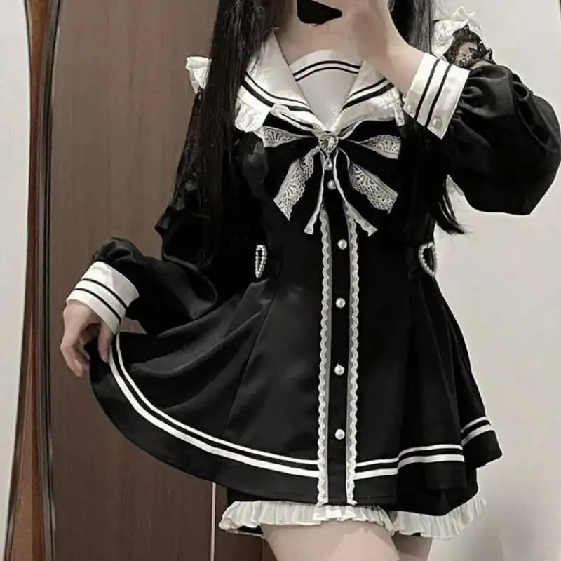 Japanese Style Gothic Y2k Black Lolita Bow Kawaii Dress Shorts Set Women Vintage Sweet Long Sleeve Button Shirt Party Mini Dress
Japanese Style Gothic Y2k Black Lolita Bow Kawaii Dress Shorts Set Women Vintage Sweet Long Sleeve Button Shirt Party Mini Dress