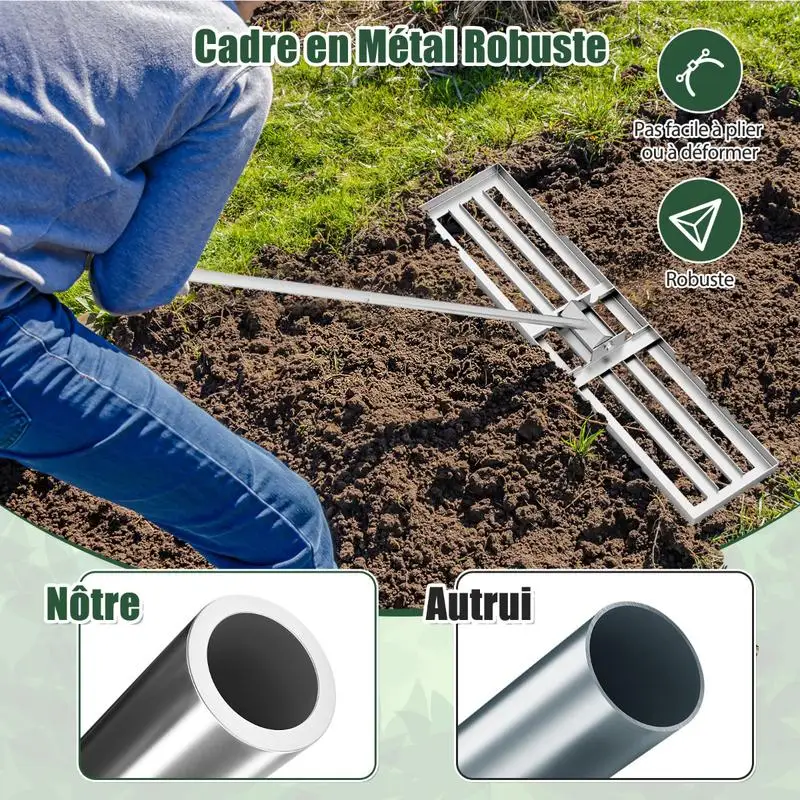 42 x 10 Inch Lawn Leveling Rake with Ergonomic Handle-Silver
42 x 10 Inch Lawn Leveling Rake with Ergonomic Handle-Silver