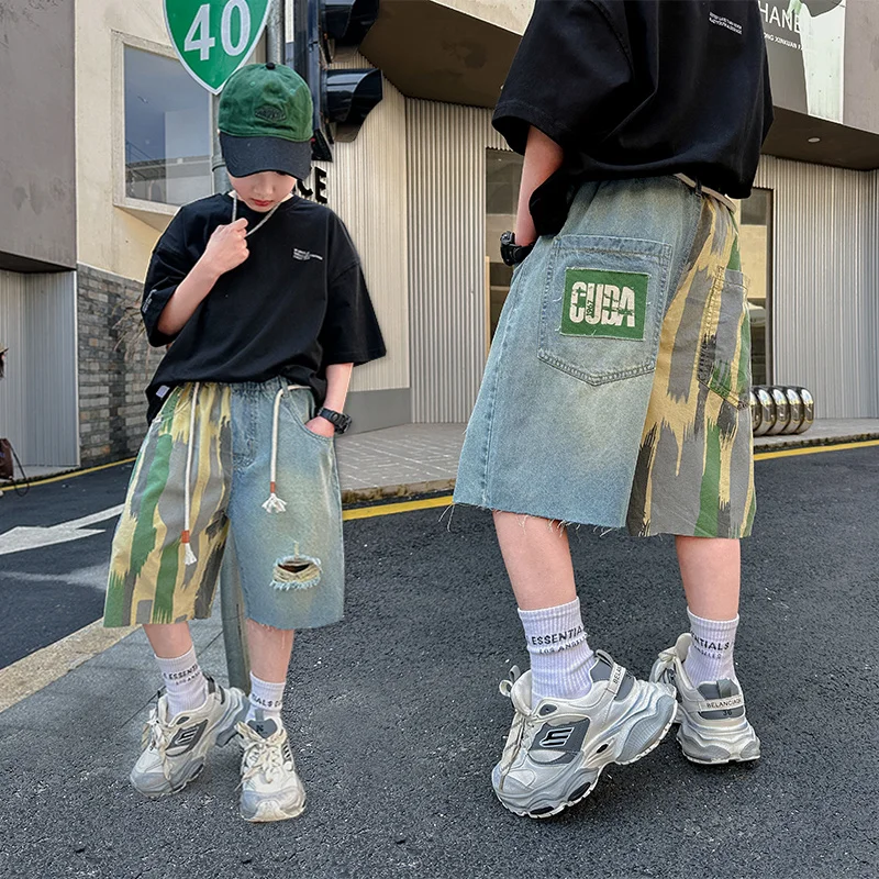 Novelty Kids Summer Capris Shorts For Boys Patchwork Letter Print Denim Shorts Ripped Jeans Teenager Child Casual Mid-Calf Pants
Novelty Kids Summer Capris Shorts For Boys Patchwork Letter Print Denim Shorts Ripped Jeans Teenager Child Casual Mid-Calf Pants