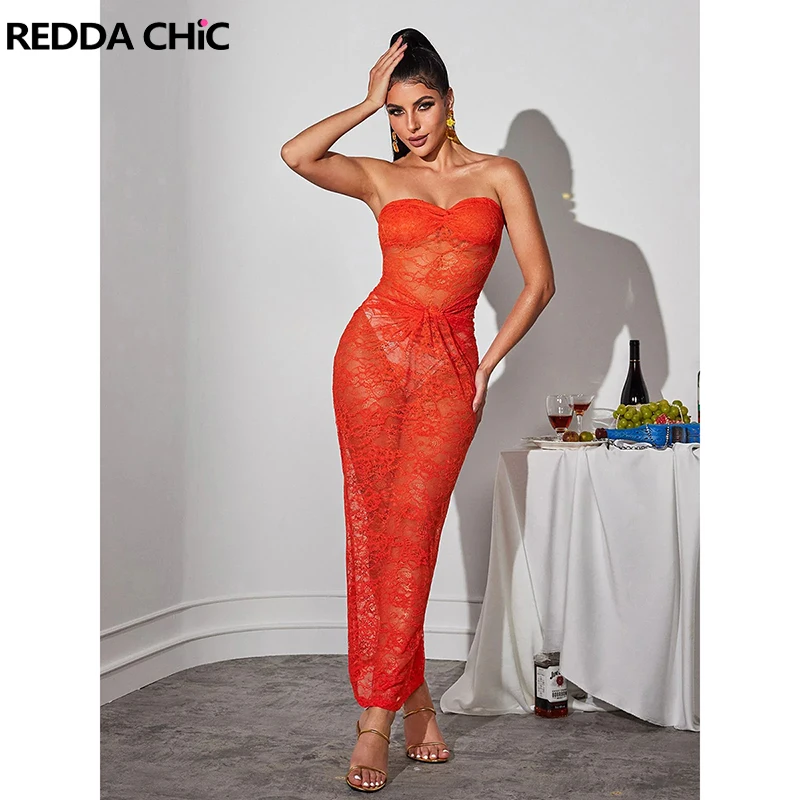 REDDACHiC Sunset Orange Floral Lace Dress Sexy See Through Maxi Long Strapless Corset Shirring Bodycon Women Holiday Beachwear
REDDACHiC Sunset Orange Floral Lace Dress Sexy See Through Maxi Long Strapless Corset Shirring Bodycon Women Holiday Beachwear