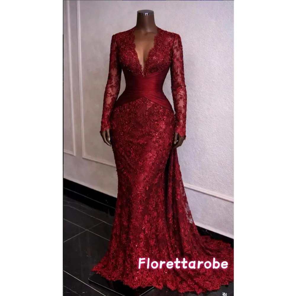 Customized Burgundy V Neck Crystal Appliqué Evening Gown Lace Semi Sheer Long Sleeve Formal Ball Gown 2026 Wedding Party Dress
Customized Burgundy V Neck Crystal Appliqué Evening Gown Lace Semi Sheer Long Sleeve Formal Ball Gown 2026 Wedding Party Dress