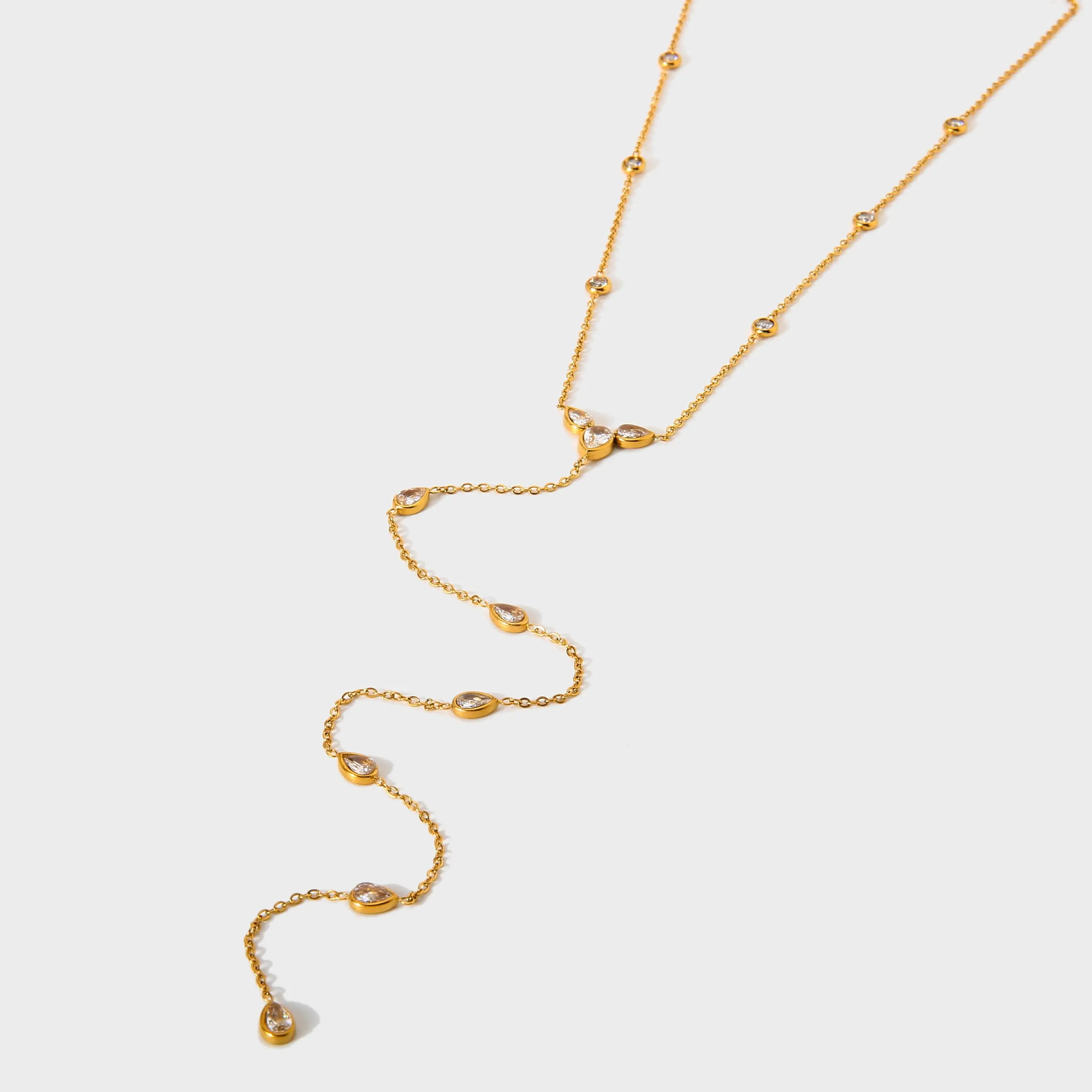 Teardrop Zirconia Geometric Long Fringe Chest Chain Necklace 18K Gold Plated Stainless Steel Fashion Sweater Jewelry for Women
Teardrop Zirconia Geometric Long Fringe Chest Chain Necklace 18K Gold Plated Stainless Steel Fashion Sweater Jewelry for Women