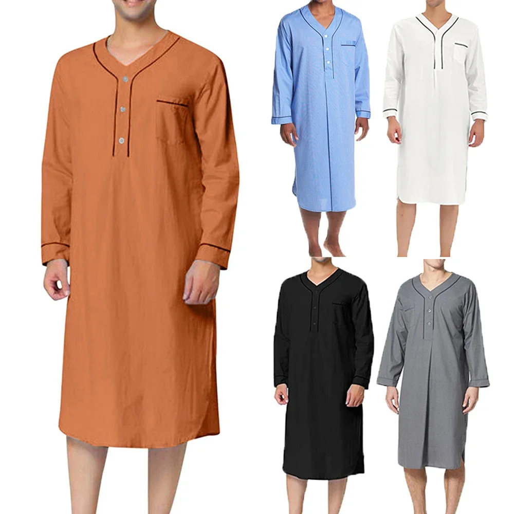Men Loose Homewear Pajamas Nightgown Home Clothes Men's Long-sleeved V-neck Mid-length Sleep Robes Male Bathrobes Dressing Gown
Men Loose Homewear Pajamas Nightgown Home Clothes Men's Long-sleeved V-neck Mid-length Sleep Robes Male Bathrobes Dressing Gown