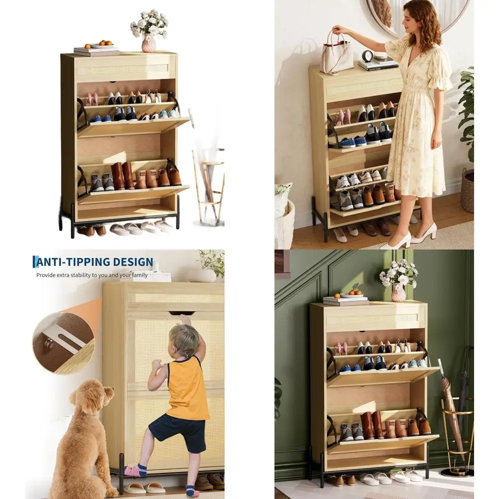 Slim Oak Shoe Cabinet with Flip Doors and Adjustable Shelves for Space-Saving Entryway Storage
Slim Oak Shoe Cabinet with Flip Doors and Adjustable Shelves for Space-Saving Entryway Storage