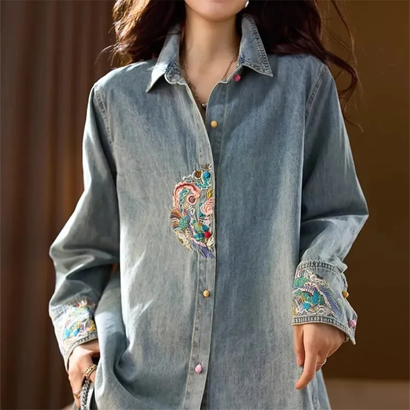 Vintage Denim Shirts for Women 2025 Spring Autumn New Fashion Embroidered Jeans Blouses Female
Vintage Denim Shirts for Women 2025 Spring Autumn New Fashion Embroidered Jeans Blouses Female