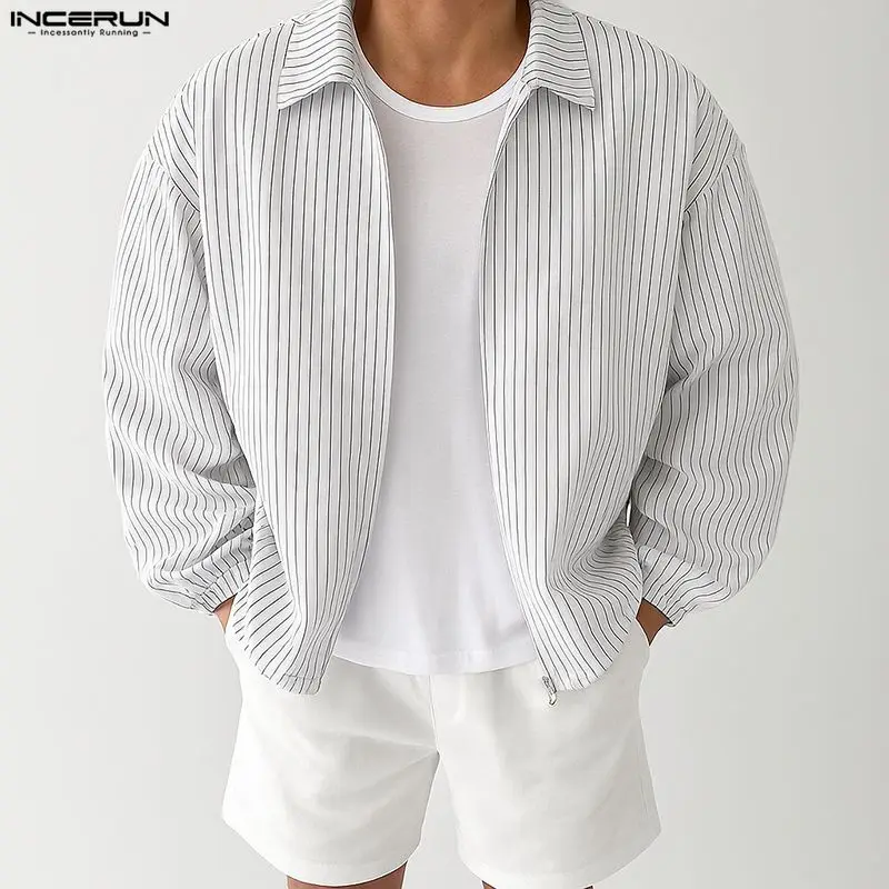 INCERUN Men Striped Jackets Lapel Long Sleeve Zipper Casual Male Thin Coats Streetwear Spring Autumn Fashion Leisure Outerwear
INCERUN Men Striped Jackets Lapel Long Sleeve Zipper Casual Male Thin Coats Streetwear Spring Autumn Fashion Leisure Outerwear