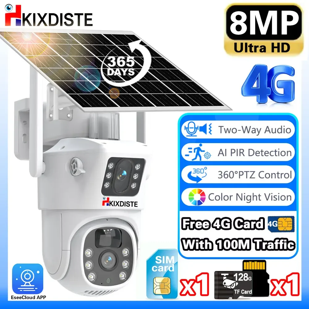 8MP 4K Dual-Lens 4G SIM Slot IP Wireless Solar panel Camera Outdoor Security Recording Humanoid Tracking surveillance PTZ Camera
8MP 4K Dual-Lens 4G SIM Slot IP Wireless Solar panel Camera Outdoor Security Recording Humanoid Tracking surveillance PTZ Camera