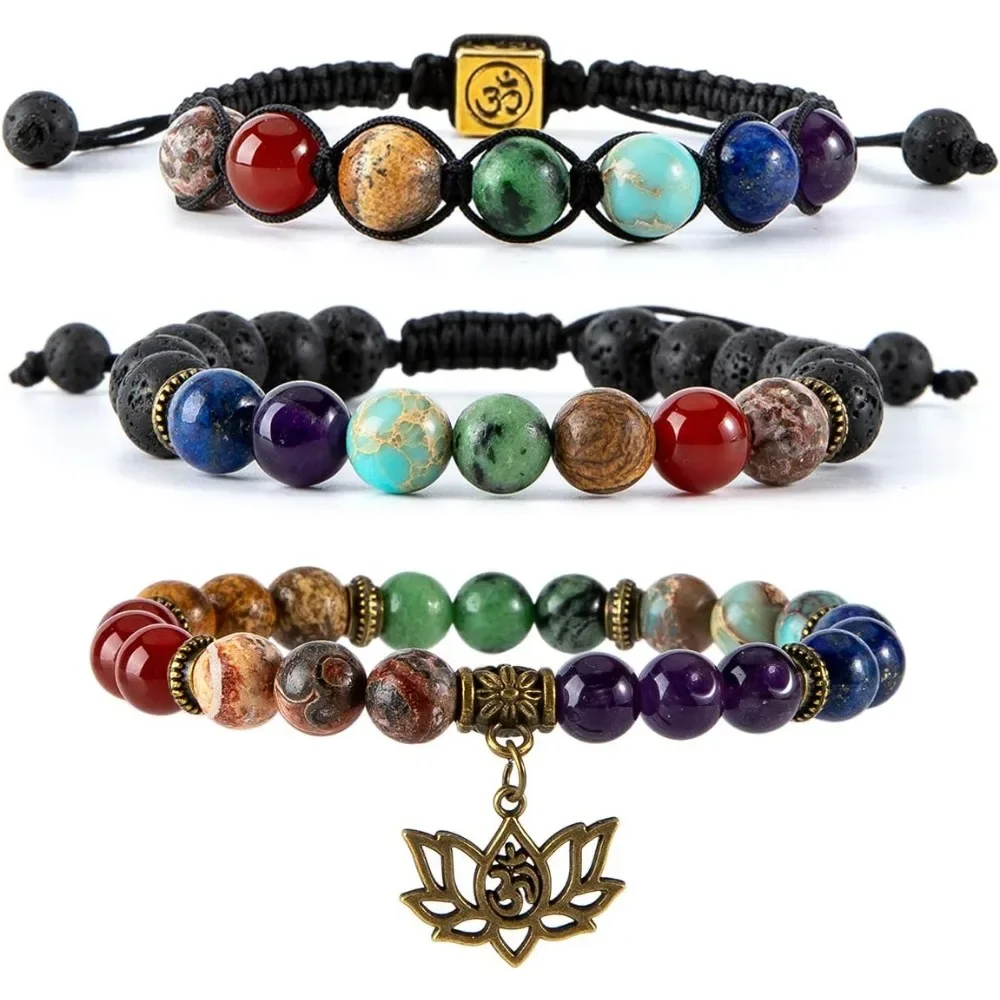 Chakra Bead Bracelets for Women - 8mm 7 Chakra Bracelet With Real Stones Yoga Gemstone Jewelry 3 Pack
Chakra Bead Bracelets for Women - 8mm 7 Chakra Bracelet With Real Stones Yoga Gemstone Jewelry 3 Pack