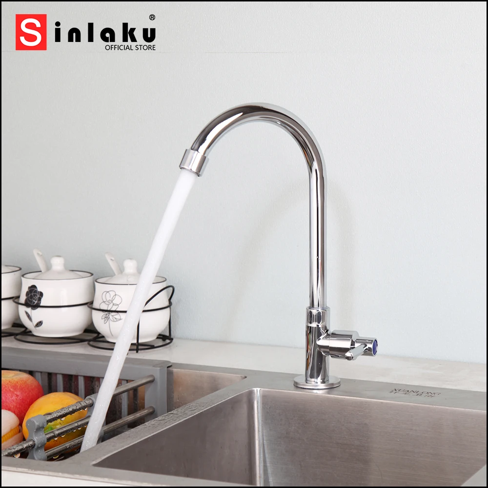SINLAKU Kitchen Sink Faucet Chrome Finished Deck Mounted Single Handle Control Stream With Only Cold Water Arcuation Mixer Taps
SINLAKU Kitchen Sink Faucet Chrome Finished Deck Mounted Single Handle Control Stream With Only Cold Water Arcuation Mixer Taps