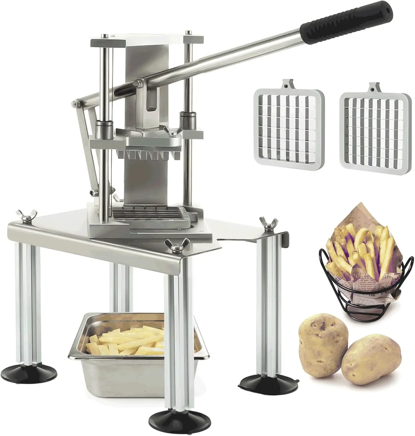 Heavy Duty French Fry Cutter, Stainless Steel Potato Slicer with 2 Blades, Strong Suction for Restaurant, Home Kitchen
Heavy Duty French Fry Cutter, Stainless Steel Potato Slicer with 2 Blades, Strong Suction for Restaurant, Home Kitchen