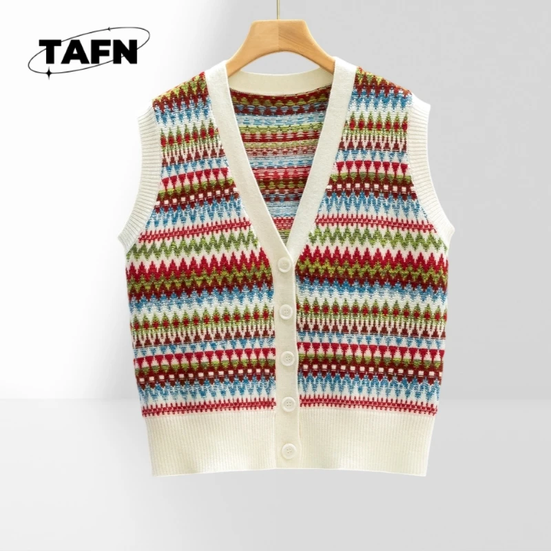 Rainbow Cardigan Simple Advanced 25 Popular Striped Color Matching Vest out V-neck Fashion Special-Interest Elegant A40209
Rainbow Cardigan Simple Advanced 25 Popular Striped Color Matching Vest out V-neck Fashion Special-Interest Elegant A40209