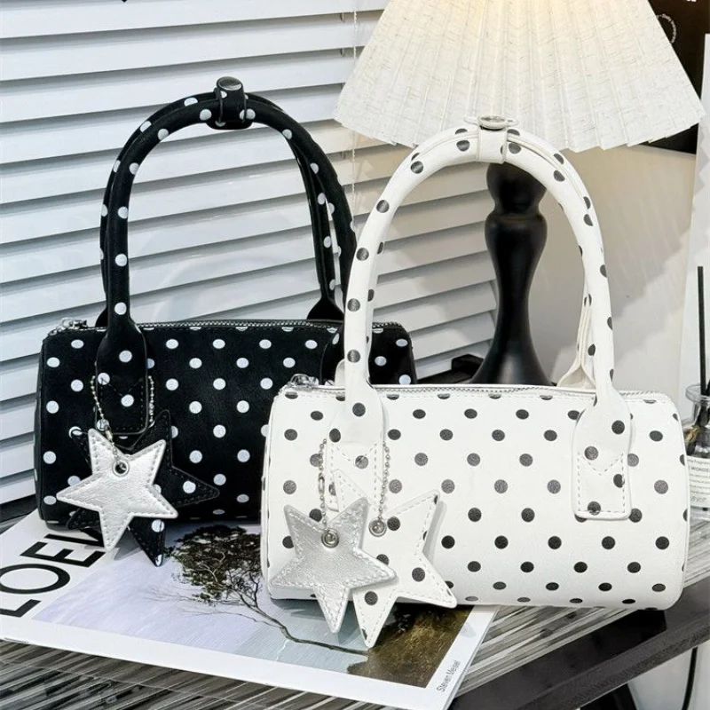 Korean Chic Polka Dot Boston Pillow Bag Top Handle Hanbag Crossbody Shoulder Handbag With Pentagram Charm Sling Tote
Korean Chic Polka Dot Boston Pillow Bag Top Handle Hanbag Crossbody Shoulder Handbag With Pentagram Charm Sling Tote