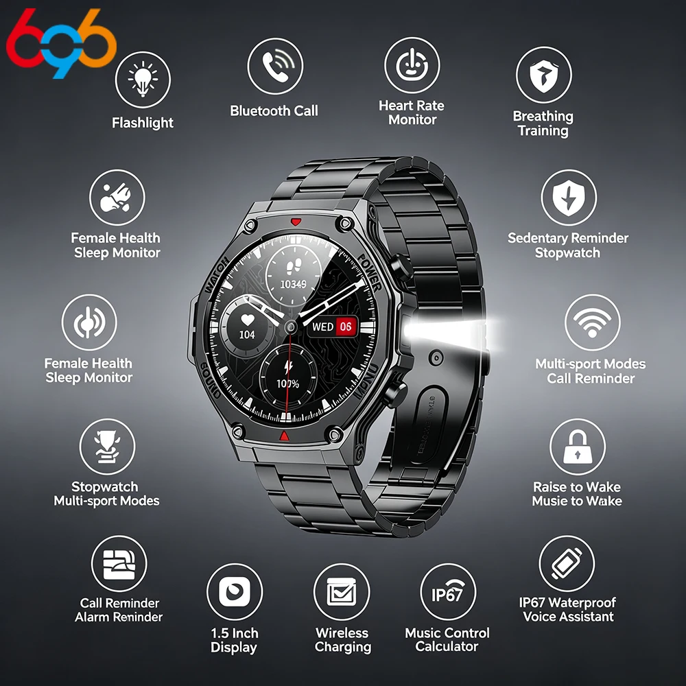 Multi-sport Modes Smart Watch Men Lady Flashlight Business Smartwatch Waterproof Outdoor Sleep Health Monitor BT Call Calculator
Multi-sport Modes Smart Watch Men Lady Flashlight Business Smartwatch Waterproof Outdoor Sleep Health Monitor BT Call Calculator