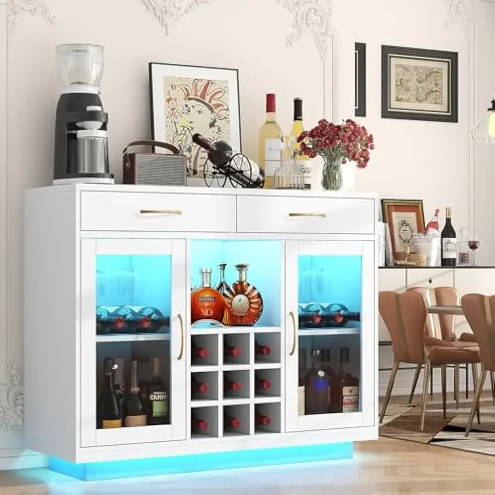 Bar Cabinet w/LED Lights, Liquor Cabinet & Wine and Glass Rack, Wine Cabinet Coffee Bar Cabinets, Buffet Sideboard & Storage 
Bar Cabinet w/LED Lights, Liquor Cabinet & Wine and Glass Rack, Wine Cabinet Coffee Bar Cabinets, Buffet Sideboard & Storage