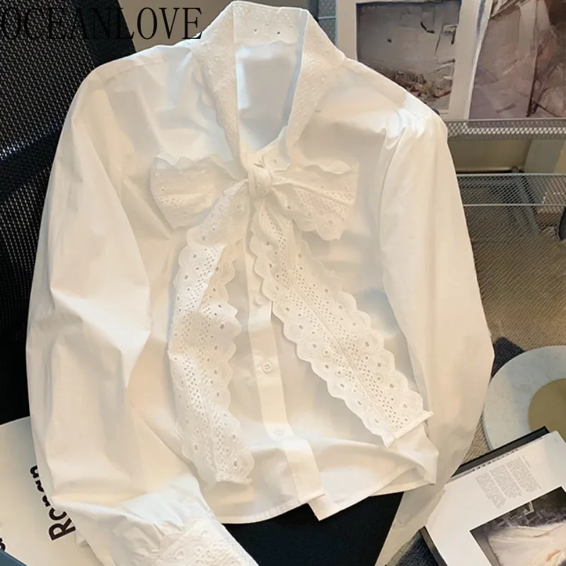 OCEANLOVE Bow White Women Shirts&blouses Spring Autumn Lace Sweet Blusas Feminina Solid Korean Fashion Chic Elegant Camisas
OCEANLOVE Bow White Women Shirts&blouses Spring Autumn Lace Sweet Blusas Feminina Solid Korean Fashion Chic Elegant Camisas