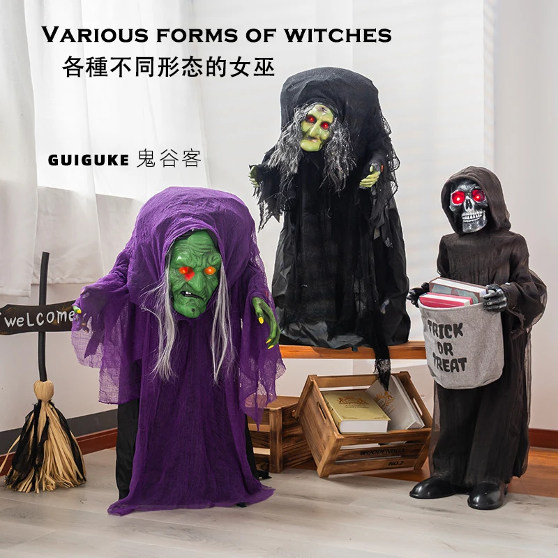 Halloween electric induction witch haunted house secret room horror begging sugar skeleton death standing ornament
Halloween electric induction witch haunted house secret room horror begging sugar skeleton death standing ornament