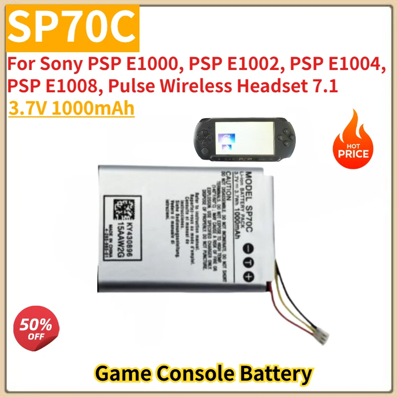 SP70C High Quality Game Console Battery 3.7V 1000mAh for Sony PSP E1008,PSP E1004,PSP E1000,PSP E1002,Pulse Wireless Headset 7.1
SP70C High Quality Game Console Battery 3.7V 1000mAh for Sony PSP E1008,PSP E1004,PSP E1000,PSP E1002,Pulse Wireless Headset 7.1