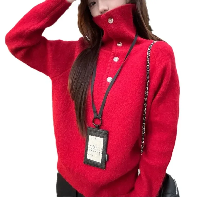 Design Sense New Year's Turtleneck Red Sweater Women's New Lazy Style Casual Knitted Sweater Women
Design Sense New Year's Turtleneck Red Sweater Women's New Lazy Style Casual Knitted Sweater Women