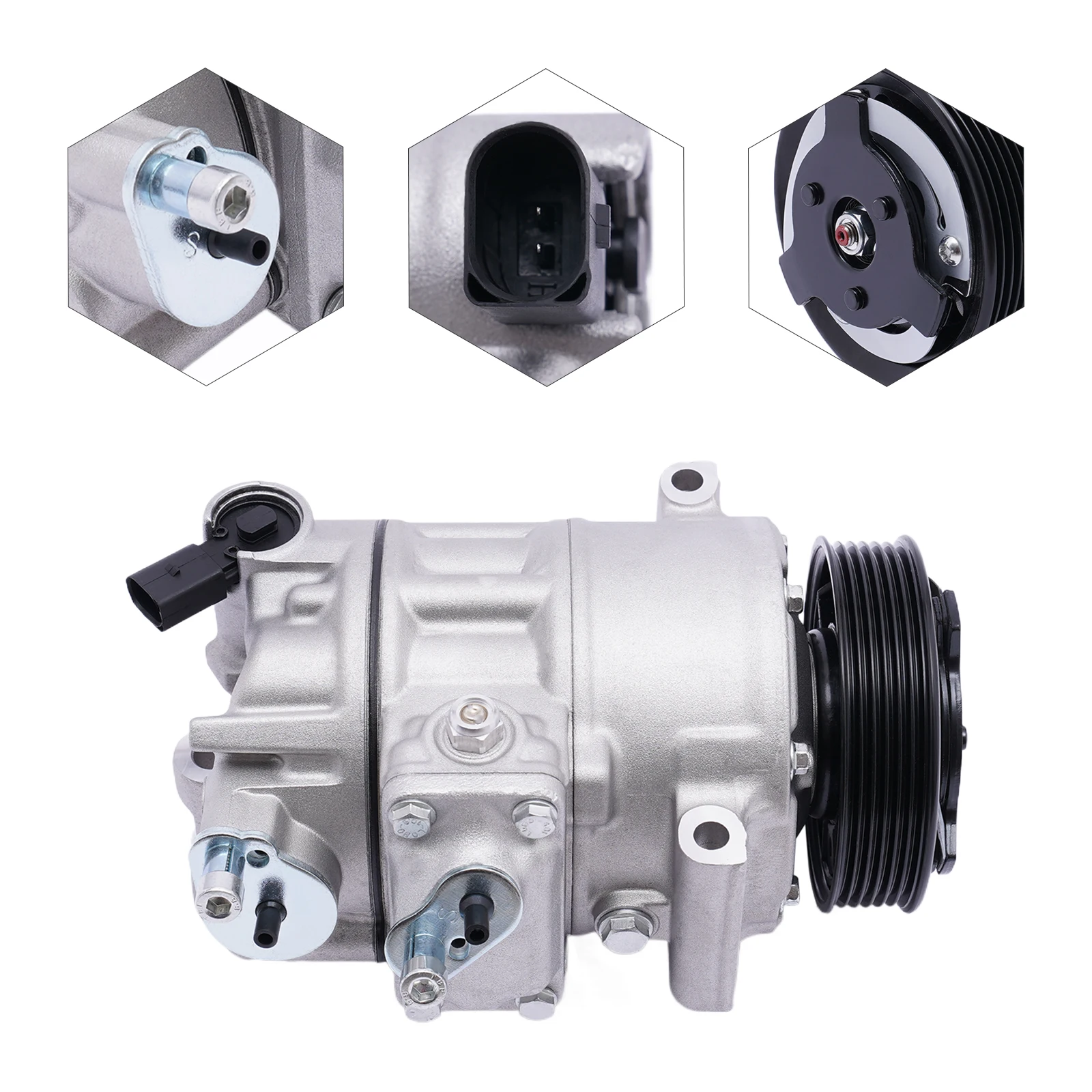 Automotive Air Conditioner Compressor, 6-Groove Pulley Silver AC Pump, OE Spec Replacement Compressor with CO11237C for VW 1.8L 2.0L Models
Automotive Air Conditioner Compressor, 6-Groove Pulley Silver AC Pump, OE Spec Replacement Compressor with CO11237C for VW 1.8L 2.0L Models