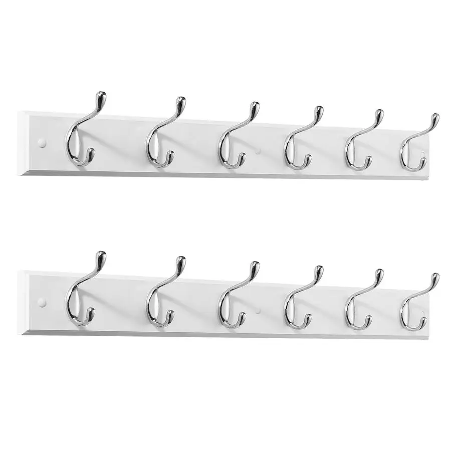 Rack Wall Mount 2 Pack, White Coats Hangers with 6 Metal Silver Hooks for Hanging Jacket, Coat and Bags Hook Single Prong, WallM
Rack Wall Mount 2 Pack, White Coats Hangers with 6 Metal Silver Hooks for Hanging Jacket, Coat and Bags Hook Single Prong, WallM
