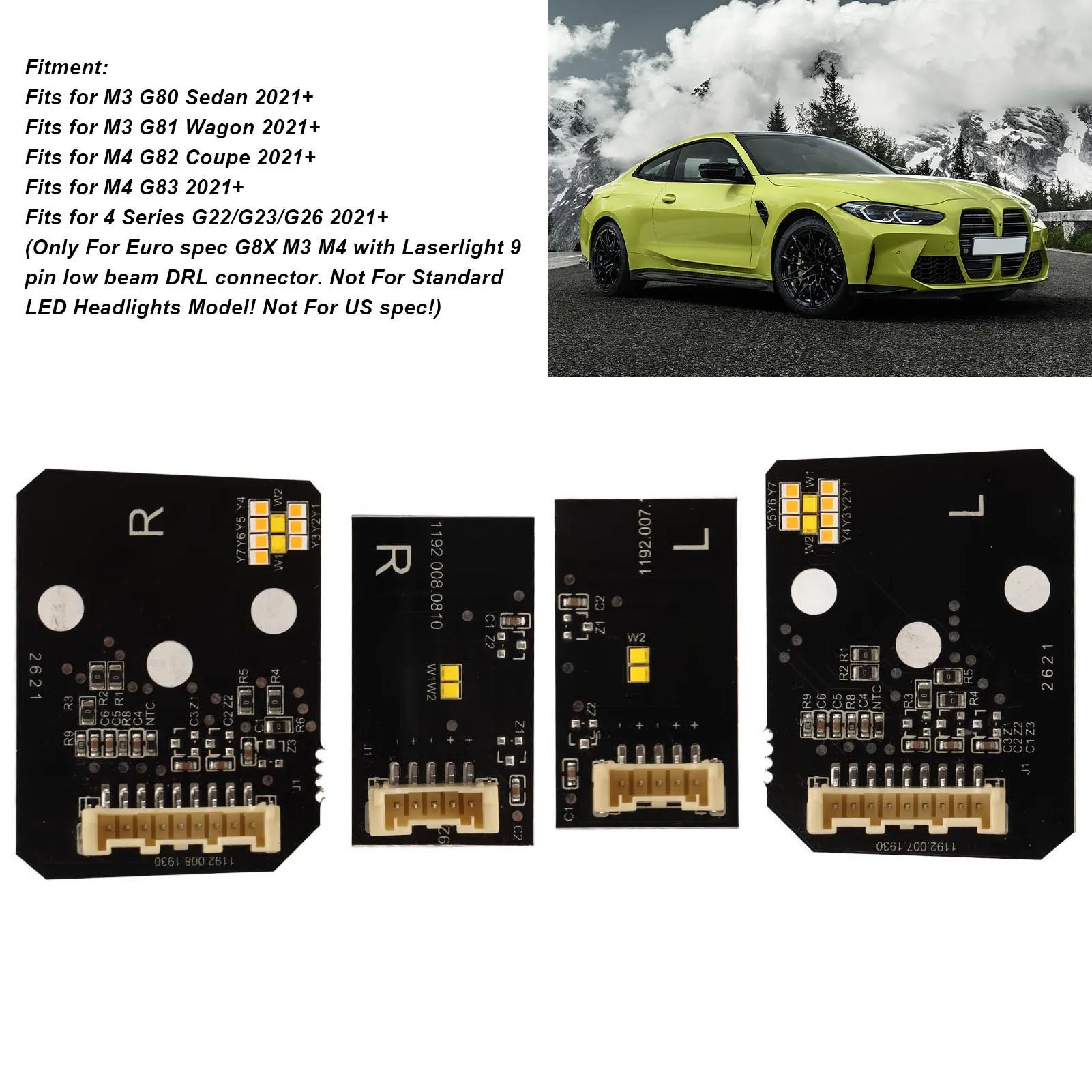Желтый набор светодиодных модулей DRL для M3 G80 M4 G82 G83 Laserlight Euro 2021 и Later DRL Control Board Set DRL LED Boards
Желтый набор светодиодных модулей DRL для M3 G80 M4 G82 G83 Laserlight Euro 2021 и Later DRL Control Board Set DRL LED Boards