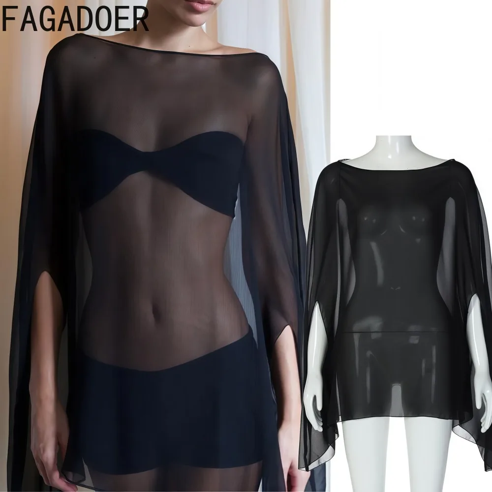 FAGADOER Sexy Mesh See Through T-shirt for Women Black Irregular Batwing Sleeve Patchwork Cardigans Female Streetwear Clothing
FAGADOER Sexy Mesh See Through T-shirt for Women Black Irregular Batwing Sleeve Patchwork Cardigans Female Streetwear Clothing