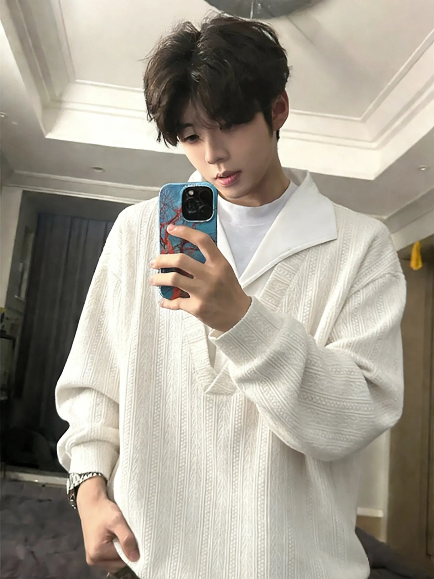 American Sle V-Ne Sweatirt Men's Spring Wheat Pattern Splicing Design Coupling Top Youth Faion Straight Cut Long Sve
American Sle V-Ne Sweatirt Men's Spring Wheat Pattern Splicing Design Coupling Top Youth Faion Straight Cut Long Sve