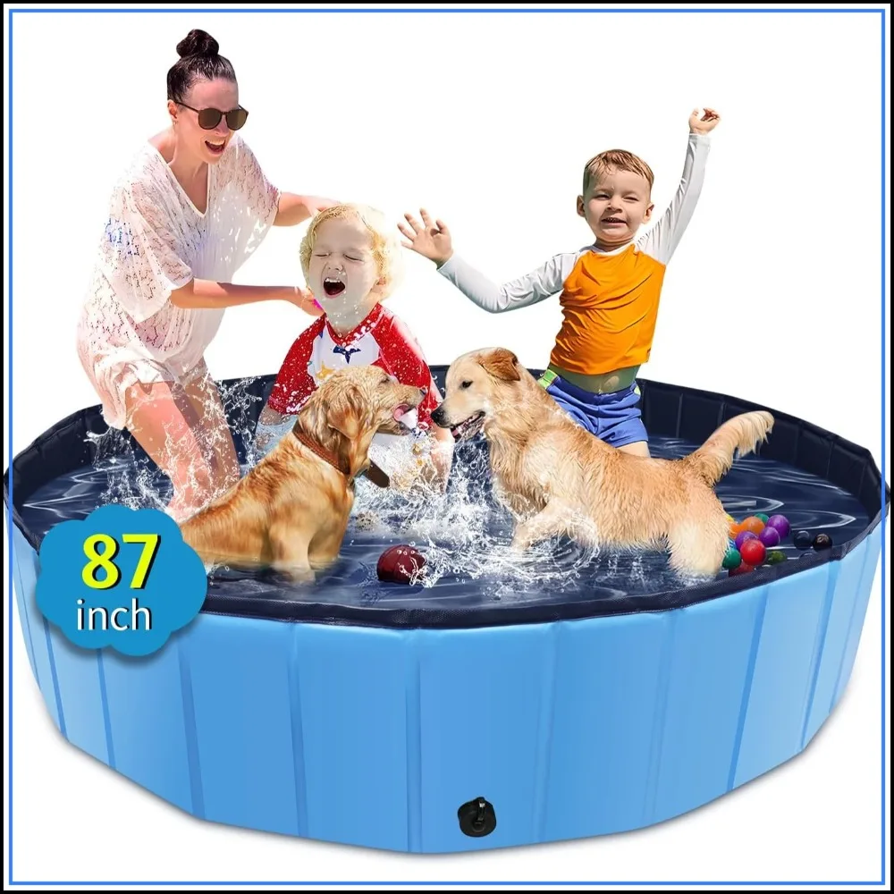 Foldable Dog Pool, 87" x 14" Large Kiddie Pool with Hard Plastic, Non-Slip Dog Bath Tub for Outdoor Backyard, Collapsible Swimming Pool for Pets
Foldable Dog Pool, 87" x 14" Large Kiddie Pool with Hard Plastic, Non-Slip Dog Bath Tub for Outdoor Backyard, Collapsible Swimming Pool for Pets