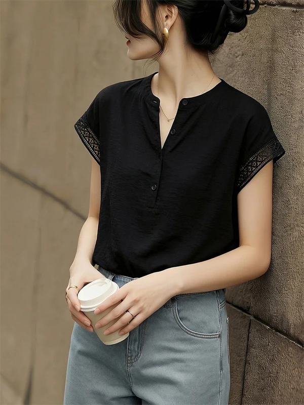 Fashionable Black round Neck Short Sleeve T-Shirt Women's Loose Stylish Age-Defying Versatile Summer 2026 Trendy Top
Fashionable Black round Neck Short Sleeve T-Shirt Women's Loose Stylish Age-Defying Versatile Summer 2026 Trendy Top