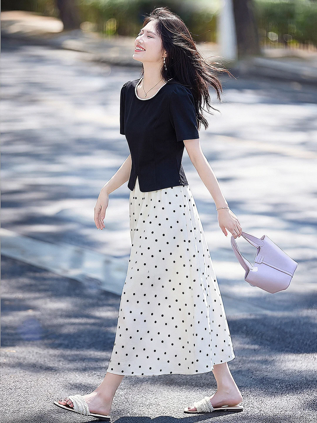 Spring Summer Polka Dot Half-length Skirt Set Women's Short-sleeved Dress Two-piece Set Casual Style Breathable Lightweight
Spring Summer Polka Dot Half-length Skirt Set Women's Short-sleeved Dress Two-piece Set Casual Style Breathable Lightweight