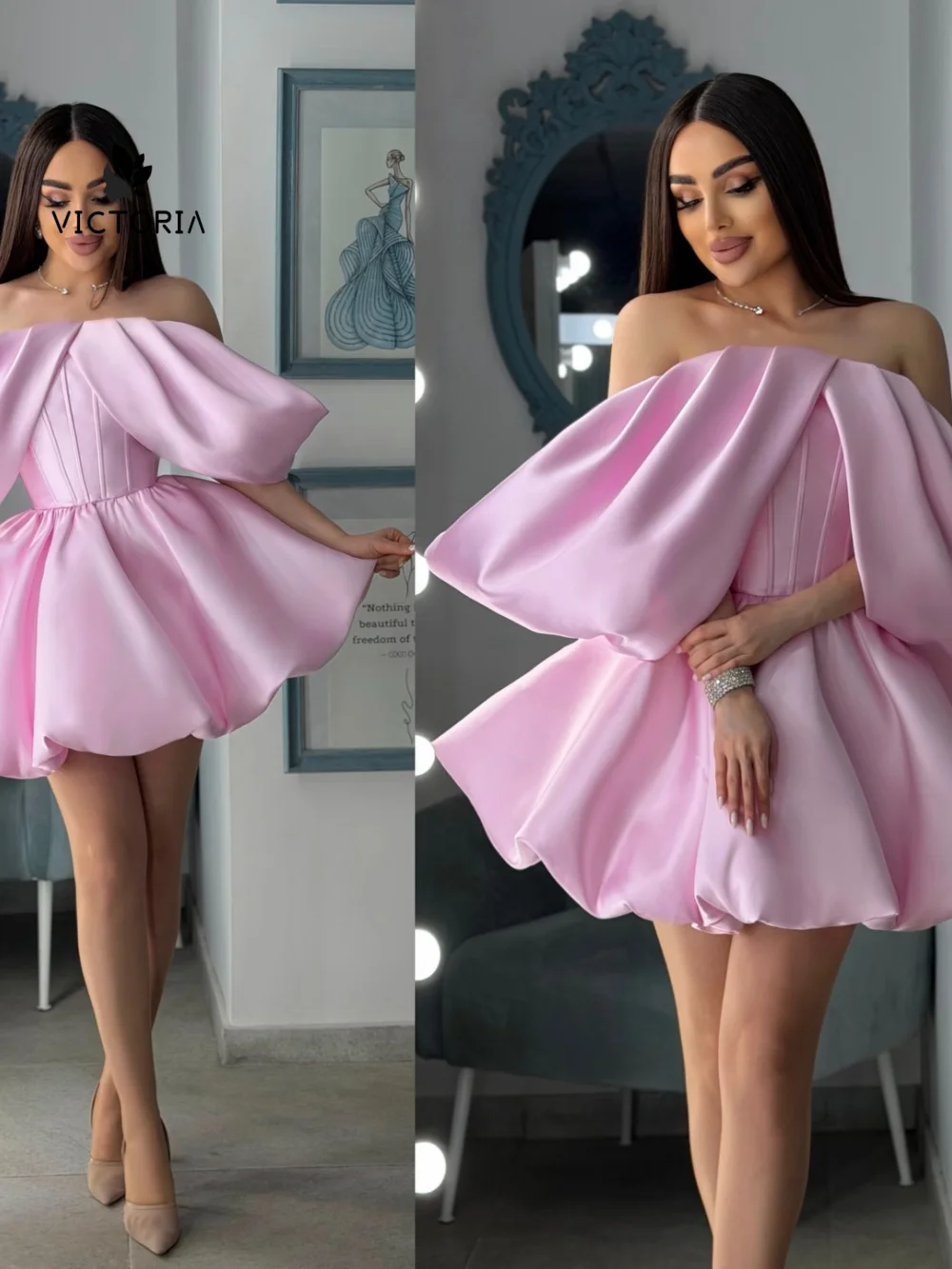 Pink Satin Off The Shoulder Wedding Prom Dresses A Line Mini Homecoming Dress Birthday Party Dress Vestido De Festa Customized
Pink Satin Off The Shoulder Wedding Prom Dresses A Line Mini Homecoming Dress Birthday Party Dress Vestido De Festa Customized