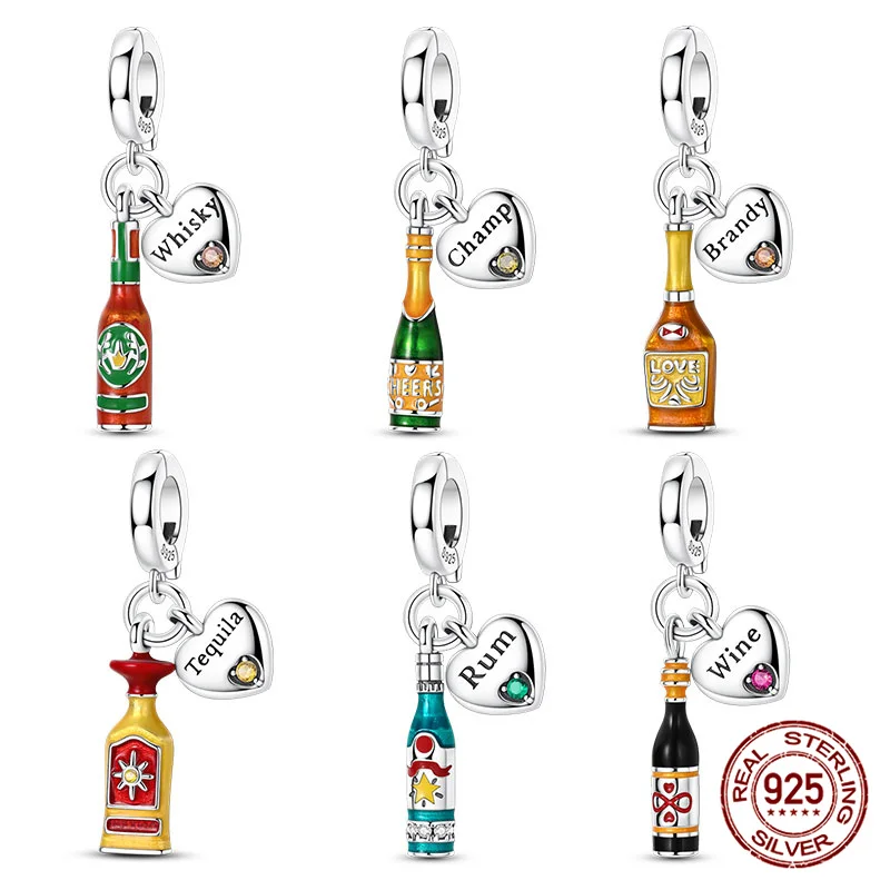 100% plata de ley 925, оригинальная серия Foreign Wine, красное вино, виски, шампанское, подвески, подходят для браслета, изготовление ювелирных изделий своими руками, женский подарок 
100% plata de ley 925, оригинальная серия Foreign Wine, красное вино, виски, шампанское, подвески, подходят для браслета, изготовление ювелирных изделий своими руками, женский подарок