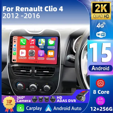 Android 15 Car Radio For Renault Clio 4 BH98 KH98 2012 - 2016 Multimedia Stereo Video Player 4G LTE 5G WIFI GPS Qualcomm 2DIN BT