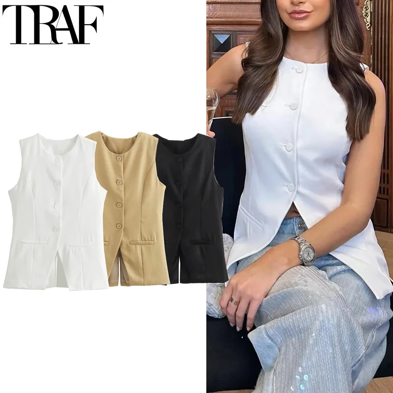 TRAF Sleeveless Women's Suit Vest Office Wear White Long Vest Woman Summer Button Up Black Vest Slit Casual New In Outerwear
TRAF Sleeveless Women's Suit Vest Office Wear White Long Vest Woman Summer Button Up Black Vest Slit Casual New In Outerwear