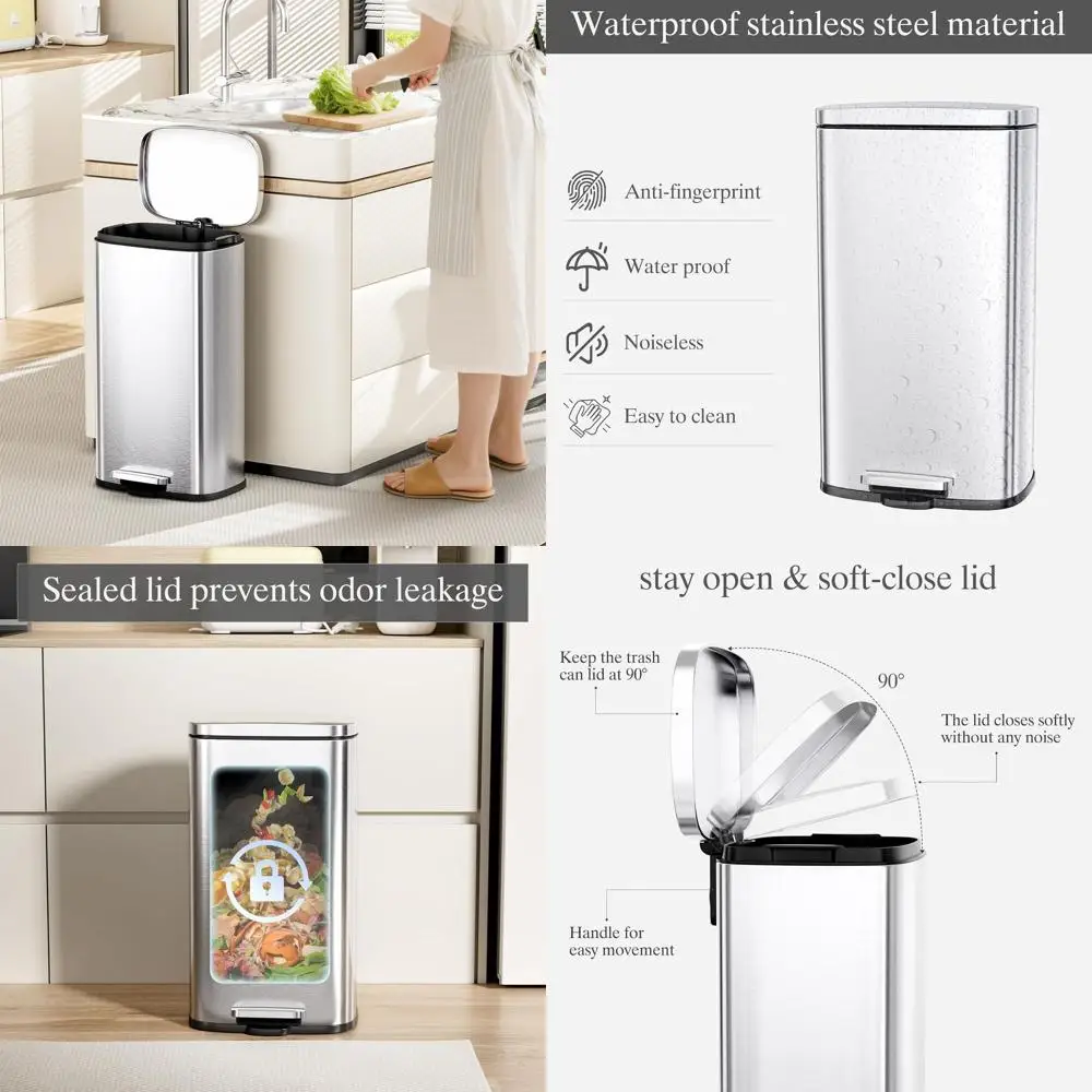 8 Gallon Stainless Steel Step-On Trash Can with Hinged Lid and Removable Bucket for Kitchen, Bathroom, and Home Use (Silver)
8 Gallon Stainless Steel Step-On Trash Can with Hinged Lid and Removable Bucket for Kitchen, Bathroom, and Home Use (Silver)