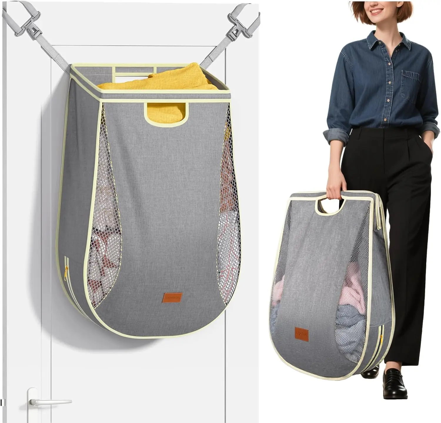 Large Capacity Hanging Laundry Hamper, Over Door Clothes Basket for Dorm, Bathroom, RV, Gray
Large Capacity Hanging Laundry Hamper, Over Door Clothes Basket for Dorm, Bathroom, RV, Gray