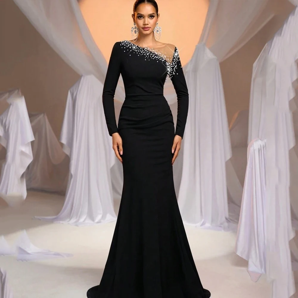 Crystal Mermaid Prom Dress Scoop Neck Full Sleeve Backless Satin Beaded Evening Party Gowns Formal Occasion Dresses Customized
Crystal Mermaid Prom Dress Scoop Neck Full Sleeve Backless Satin Beaded Evening Party Gowns Formal Occasion Dresses Customized