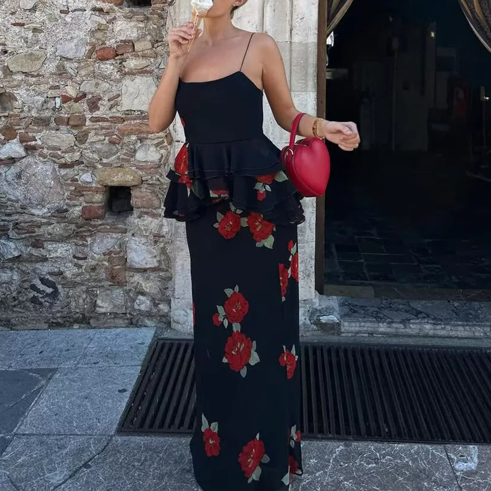 VEITCHE Elegant Women Ruffle Top Skirt Set Flower Print Backless Sling Top Hip Package Long Skirt Sets Summer Female Street Out
VEITCHE Elegant Women Ruffle Top Skirt Set Flower Print Backless Sling Top Hip Package Long Skirt Sets Summer Female Street Out