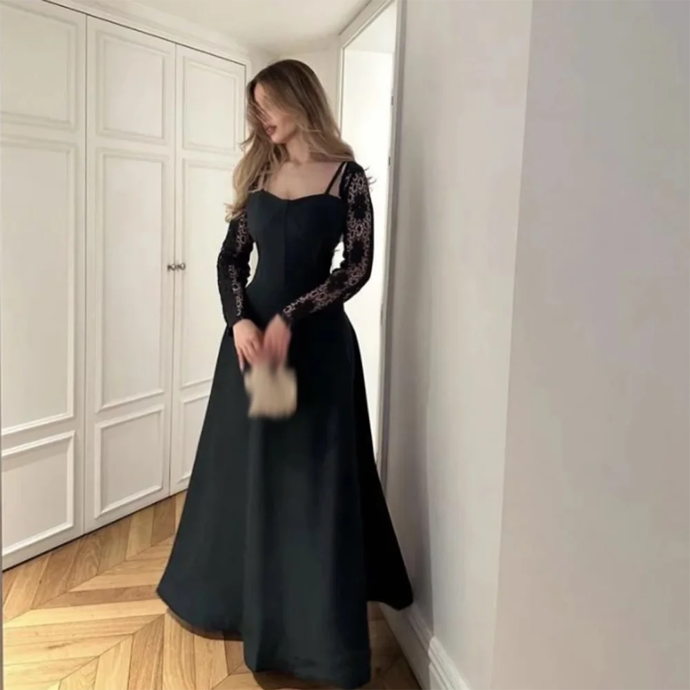 Customized Black A-Line Prom Dresses Ankle-Length Square Collar Full Sleeve Evening Gown Simple Draped Fashion Lace Party Gown
Customized Black A-Line Prom Dresses Ankle-Length Square Collar Full Sleeve Evening Gown Simple Draped Fashion Lace Party Gown