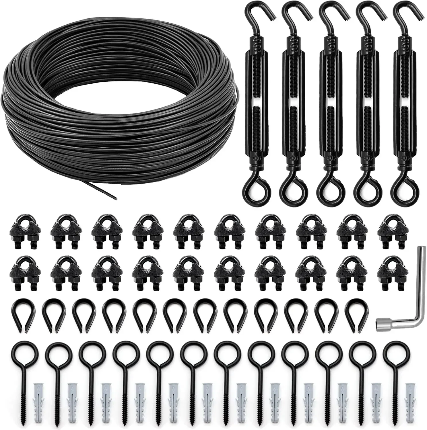 String Light Hanging Kit, Full Black Globe String Lights Suspension Kit w/ 164FT PVC Coated Steel Cable & Enough Accessories
String Light Hanging Kit, Full Black Globe String Lights Suspension Kit w/ 164FT PVC Coated Steel Cable & Enough Accessories
