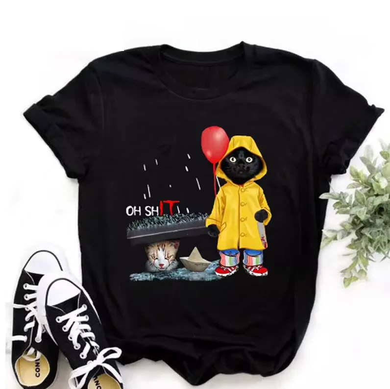Забавная женская футболка с принтом черного кота, повседневный белый топ, футболки в стиле Харадзюку, женские черные футболки с котом
Забавная женская футболка с принтом черного кота, повседневный белый топ, футболки в стиле Харадзюку, женские черные футболки с котом