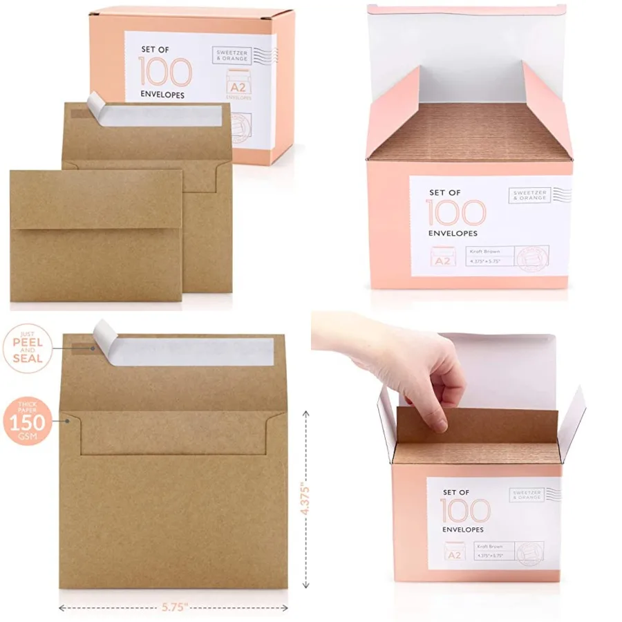 A2 Envelopes Brown Self Seal Paper Mailers 100 with Box.Luxury 150gsm For Greeting Card and Invitation Holders 4-3/8 x 5-3/4, P
A2 Envelopes Brown Self Seal Paper Mailers 100 with Box.Luxury 150gsm For Greeting Card and Invitation Holders 4-3/8 x 5-3/4, P