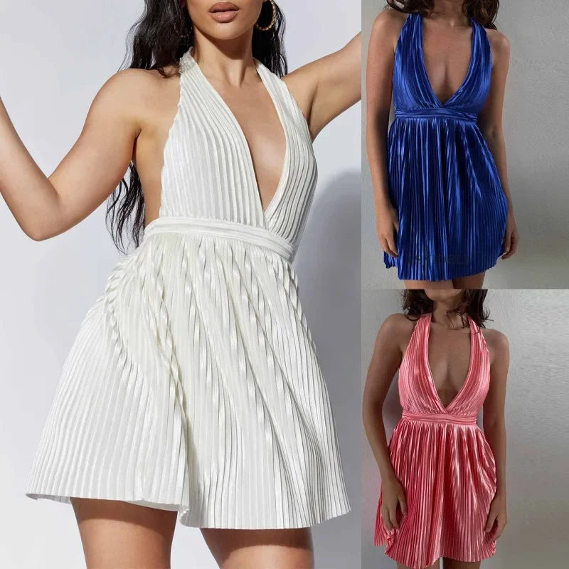 2024 New Summer Solid Color Sleeveless Hanging Neck Dress Female Sexy Spicy Girl Open Back Fold V-neck Short Skirt Female YDL39
2024 New Summer Solid Color Sleeveless Hanging Neck Dress Female Sexy Spicy Girl Open Back Fold V-neck Short Skirt Female YDL39