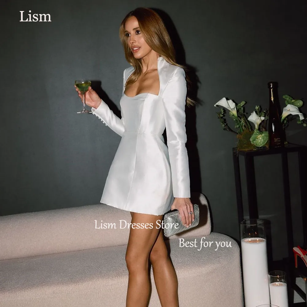 LISM Short Satin Wedding Dresses A-line Long Sleeves Mini Bridal Gown Simple Elegant vestidos de novia for Wedding Party
LISM Short Satin Wedding Dresses A-line Long Sleeves Mini Bridal Gown Simple Elegant vestidos de novia for Wedding Party